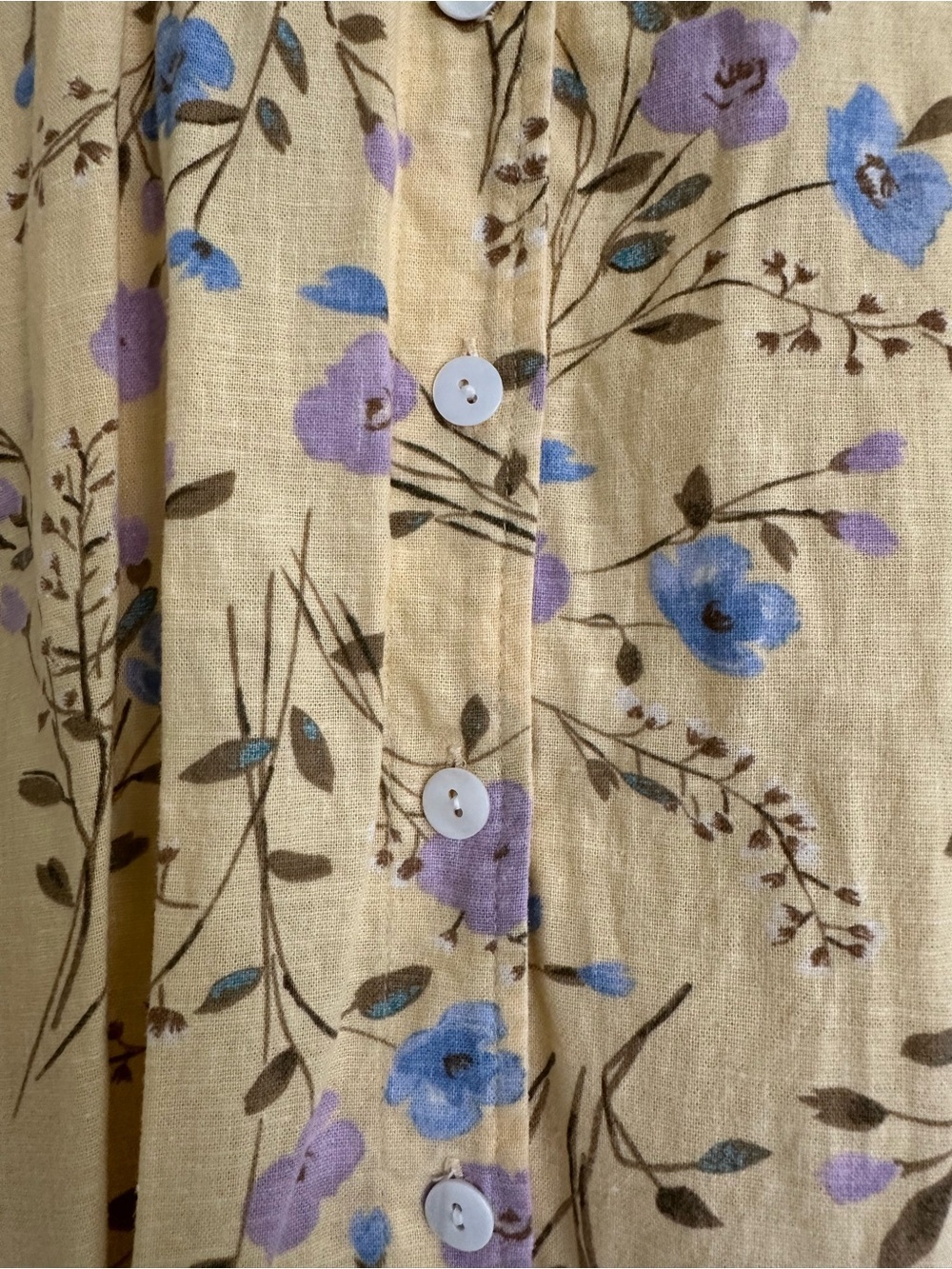 Vintage Erika Linen Blend Short Sleeve Yellow Floral Button Down Shirt Size L - Picture 2 of 4